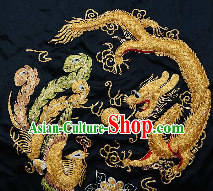 Chinese Traditional Embroidered Dragon Green Phoenix Fabric Patches Handmade Embroidery Craft Embroidering Applique Decorative Picture Accessories