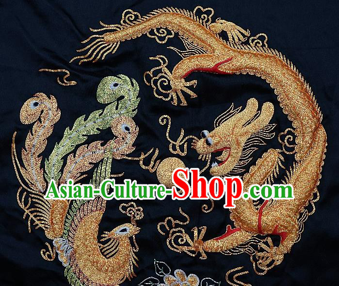 Chinese Traditional Embroidered Golden Dragon Phoenix Fabric Patches Handmade Embroidery Craft Embroidering Applique Decorative Picture Accessories