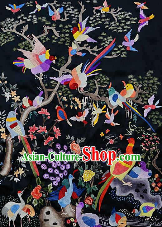 Chinese Traditional Embroidered Peacock Birds Fabric Patches Handmade Embroidery Craft Embroidering Silk Decorative Picture