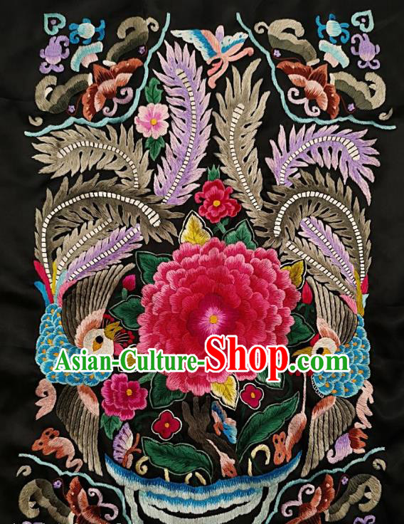 Chinese Traditional Embroidered Red Peony Fabric Patches Handmade Embroidery Craft Miao Ethnic Accessories Embroidering Phoenix Applique