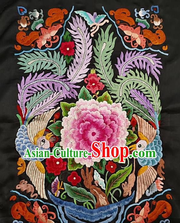 Chinese Traditional Embroidered Pink Peony Fabric Patches Handmade Embroidery Craft Miao Ethnic Accessories Embroidering Blue Phoenix Applique