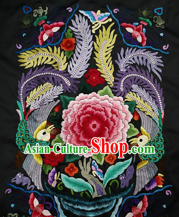 Chinese Traditional Embroidered Peony Fabric Patches Handmade Embroidery Craft Miao Ethnic Accessories Embroidering Phoenix Applique