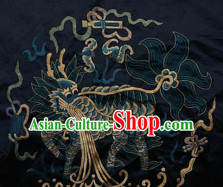 Chinese Traditional Embroidered Blue Kylin Fabric Patches Handmade Embroidery Craft Embroidering Silk Decorative Accessories