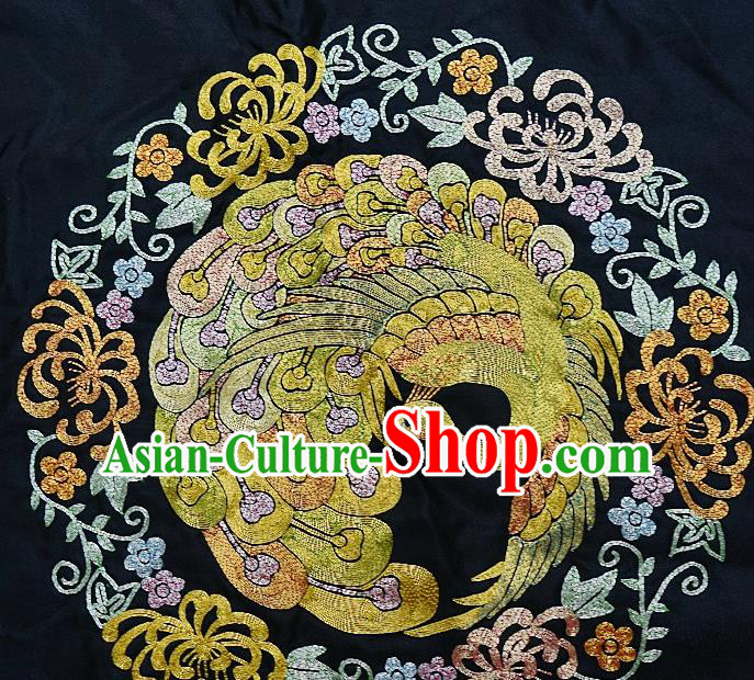 Chinese Traditional Embroidered Green Phoenix Chrysanthemum Fabric Patches Handmade Embroidery Craft Embroidering Silk Decorative Accessories