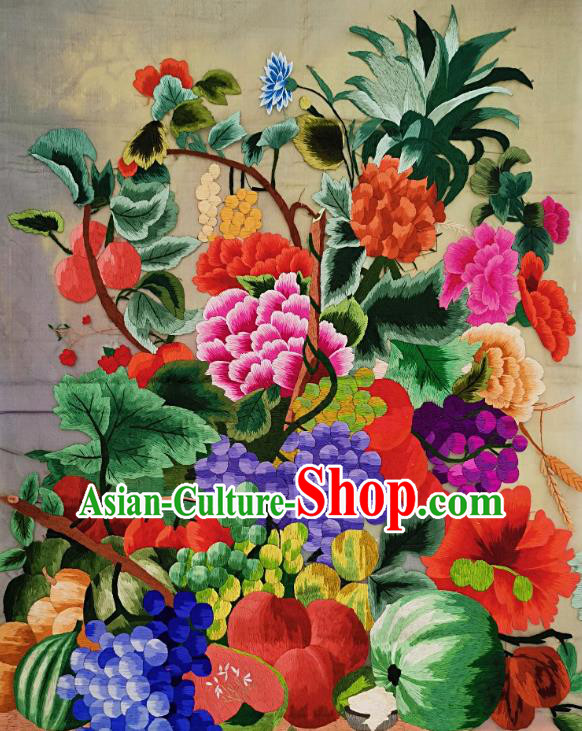 Chinese Traditional Embroidered Fruit Flowers Fabric Patches Handmade Embroidery Craft Embroidering Cloth Decorative Painting