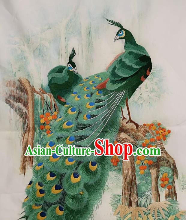 Chinese Traditional Embroidered Green Peacock Fabric Patches Handmade Embroidery Craft Embroidering Cloth Decorative Painting