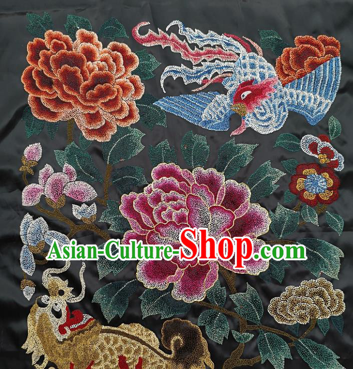 Traditional Chinese Embroidered Dragon Phoenix Fabric Patches Handmade Embroidery Craft Accessories Embroidering Wine Red Peony Applique