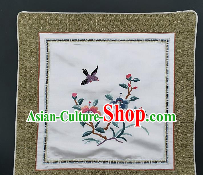 Traditional Chinese Embroidered Orchid Bird Fabric Patches Handmade Embroidery Craft Accessories Embroidering White Silk Cushion Applique