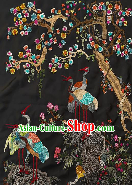 Chinese Traditional Embroidered Blue Cranes Pine Fabric Patches Handmade Embroidery Craft Embroidering Silk Applique Accessories