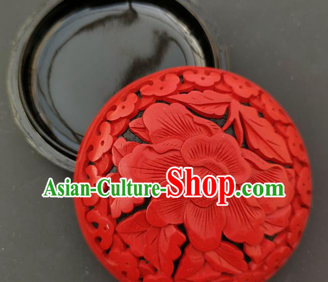 Chinese Handmade Carving Peony Flower Red Lacquer Rouge Box Traditional Lacquerware Craft Inkpad Box