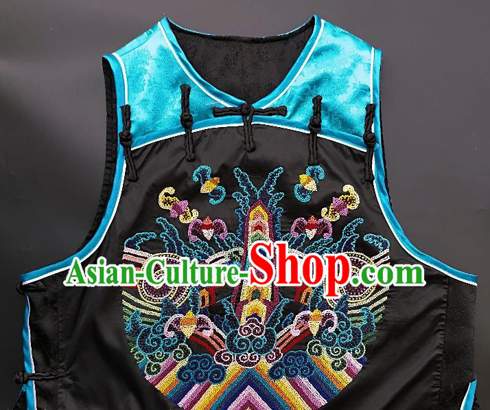 Chinese Traditional Embroidered Bats Vest Handmade Embroidery Costume Tang Suit Blue Silk Waistcoat for Women