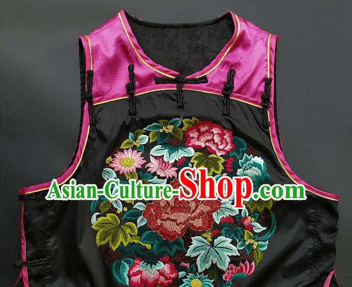Chinese Traditional Embroidered Chrysanthemum Peony Vest Handmade Embroidery Costume Tang Suit Rosy Silk Waistcoat for Women