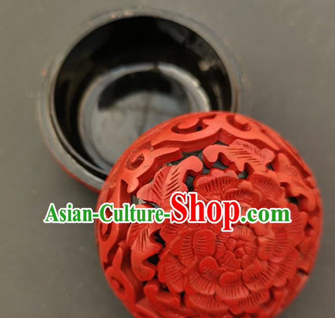 Chinese Traditional Carving Peony Red Lacquer Rouge Box Handmade Lacquerware Craft Inkpad Box