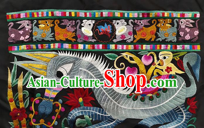 Chinese Traditional Embroidered Horse Monkey Fabric Patches Handmade Embroidery Craft Embroidering Applique Miao Ethnic Accessories