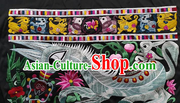 Chinese Traditional Embroidered Grey Horse Monkey Fabric Patches Handmade Embroidery Craft Miao Ethnic Accessories Embroidering Applique