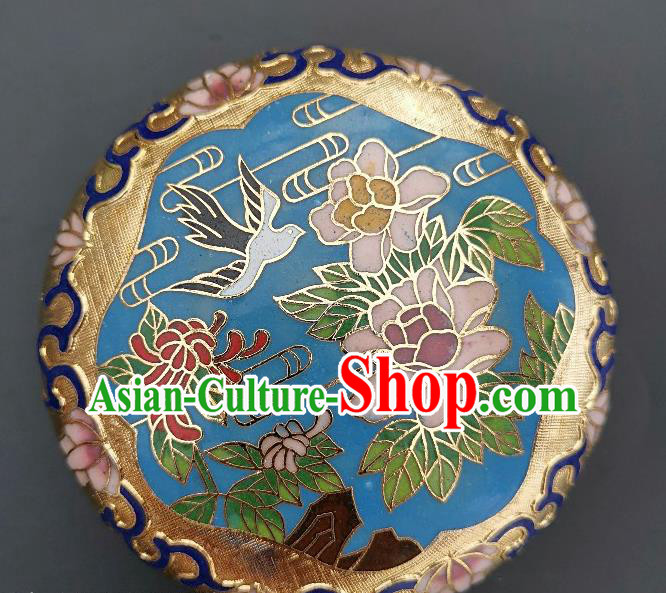 Chinese Traditional Cloisonne Peony Pattern Rouge Box Handmade Brass Craft Miao Enamel Inkpad Box Accessories