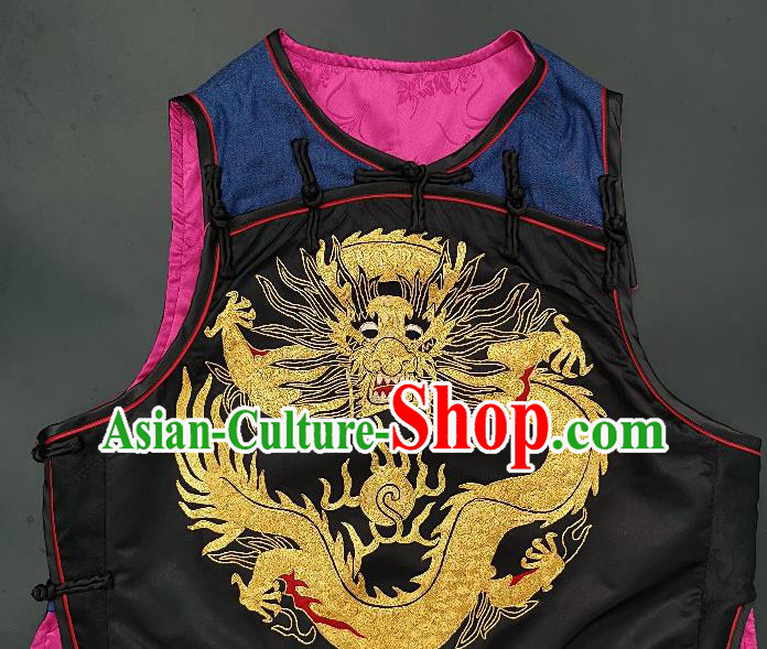 Chinese Traditional Embroidered Dragon Vest Handmade Embroidery Costume Tang Suit Navy Waistcoat for Women