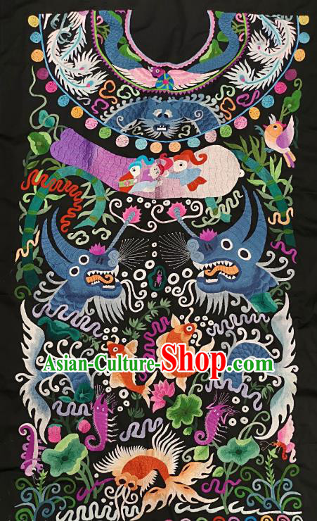 Chinese Traditional Embroidered Fabric Patches Handmade Embroidery Craft Miao Ethnic Accessories Embroidering Dragon Fish Applique