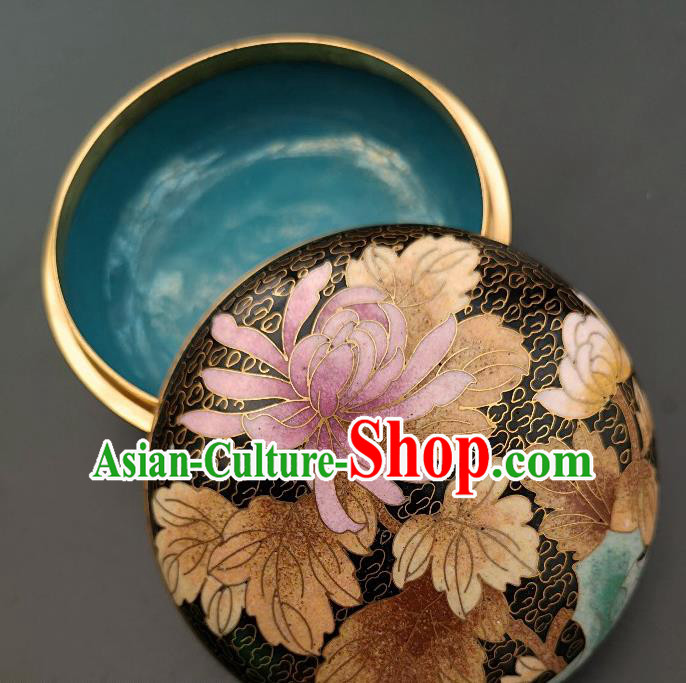 Chinese Traditional Cloisonne Chrysanthemum Pattern Rouge Box Handmade Brass Craft Enamel Black Inkpad Box Accessories