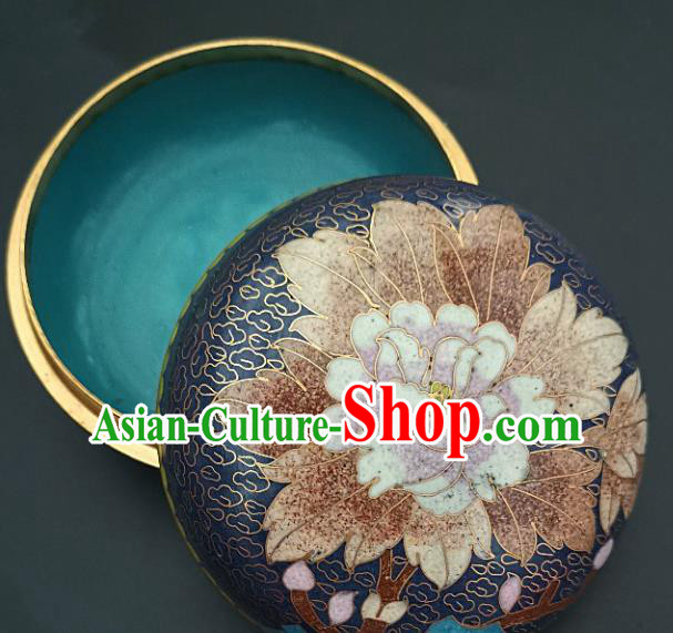 Chinese Traditional Cloisonne Peony Pattern Rouge Box Handmade Brass Craft Enamel Navy Inkpad Box Accessories