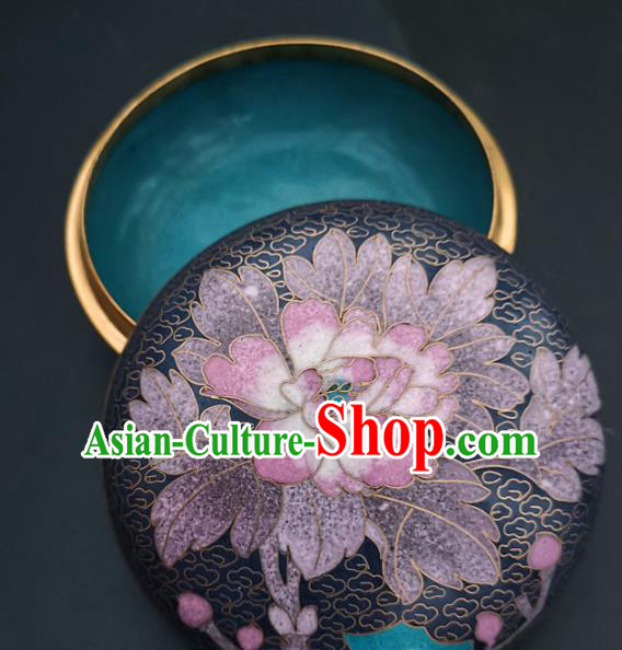 Chinese Traditional Cloisonne Pink Peony Pattern Rouge Box Handmade Brass Craft Enamel Inkpad Box Accessories