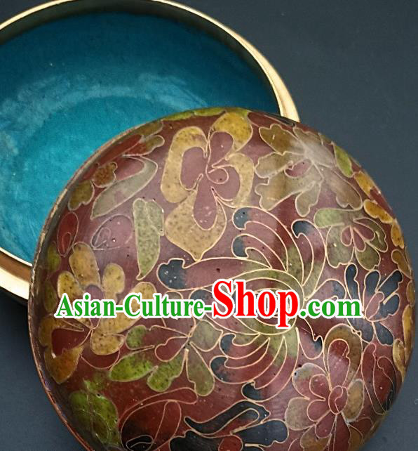 Chinese Traditional Cloisonne Chrysanthemum Pattern Rouge Box Handmade Brass Craft Enamel Rust Red Inkpad Box Accessories