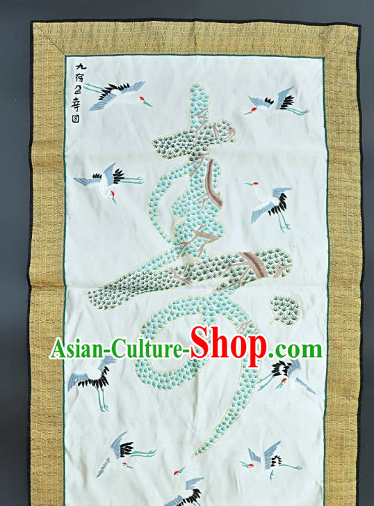 Chinese Traditional Embroidered Nine Cranes Fabric Patches Handmade Embroidery Craft Embroidering Pine Silk Decorative Painting