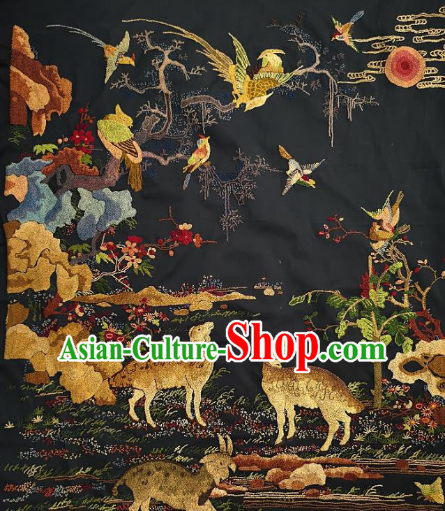 Chinese Traditional Embroidered Green Bird Sheep Fabric Patches Handmade Embroidery Craft Embroidering Silk Applique