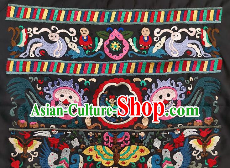 Chinese Traditional Embroidered Pink Lion Fabric Patches Handmade Embroidery Craft Miao Ethnic Accessories Embroidering Butterfly Applique