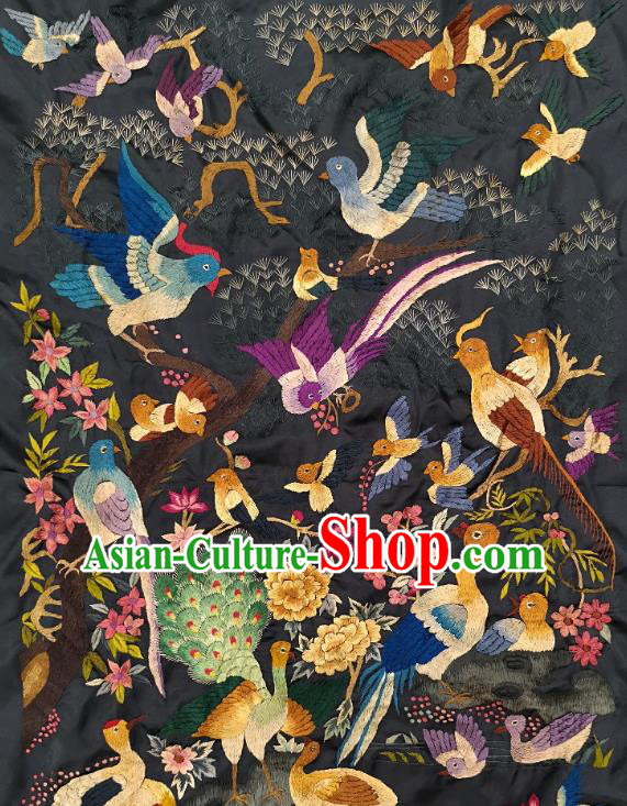 Chinese Traditional Embroidered Peacock Purple Birds Fabric Patches Handmade Embroidery Craft Embroidering Silk Decorative Painting