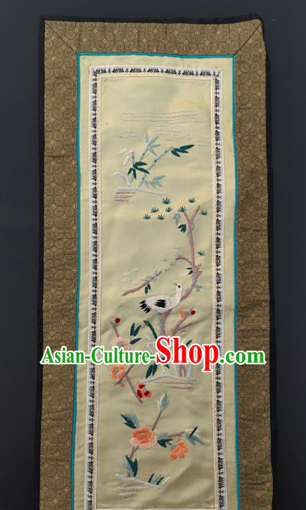 Chinese Traditional Embroidered Bamboo Crane Plum Picture Handmade Embroidery Craft Embroidering Beige Silk Decorative Painting