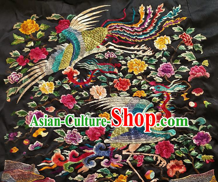 Chinese Traditional Embroidered Yellow Phoenix Peony Fabric Patches Handmade Embroidery Craft Embroidering Silk Applique