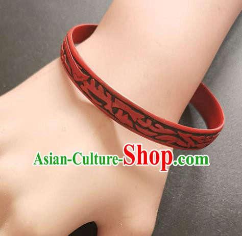 Chinese Traditional Handmade Carving Fish Dragon Craft Black Lacquerware Bracelet Accessories