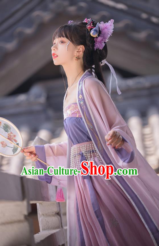 Traditional Chinese Song Dynasty Princess Costumes Ancient Court Lady Hanfu Garment Embroidered BeiZi Blouse Strapless and Skirt Full Set