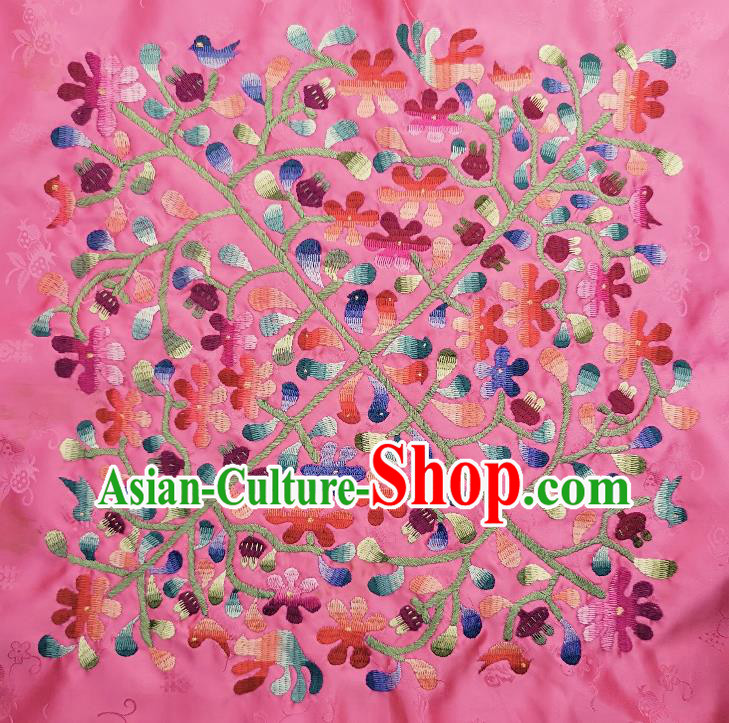 Traditional Chinese Embroidered Flowers Fabric Patches Handmade Embroidery Craft Accessories Embroidering Pink Silk Cushion Applique