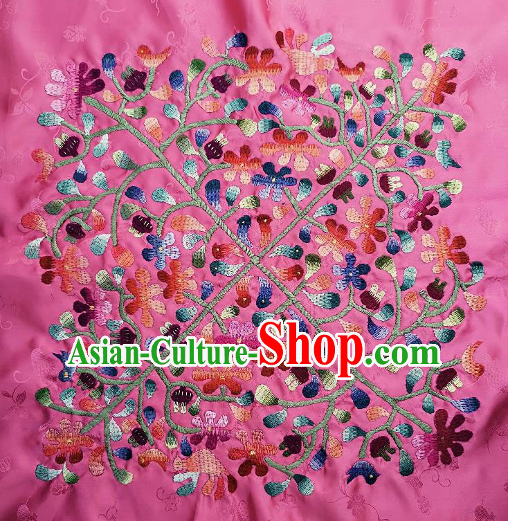 Traditional Chinese Embroidered Flowers Fabric Patches Handmade Embroidery Craft Accessories Embroidering Rosy Silk Cushion Applique