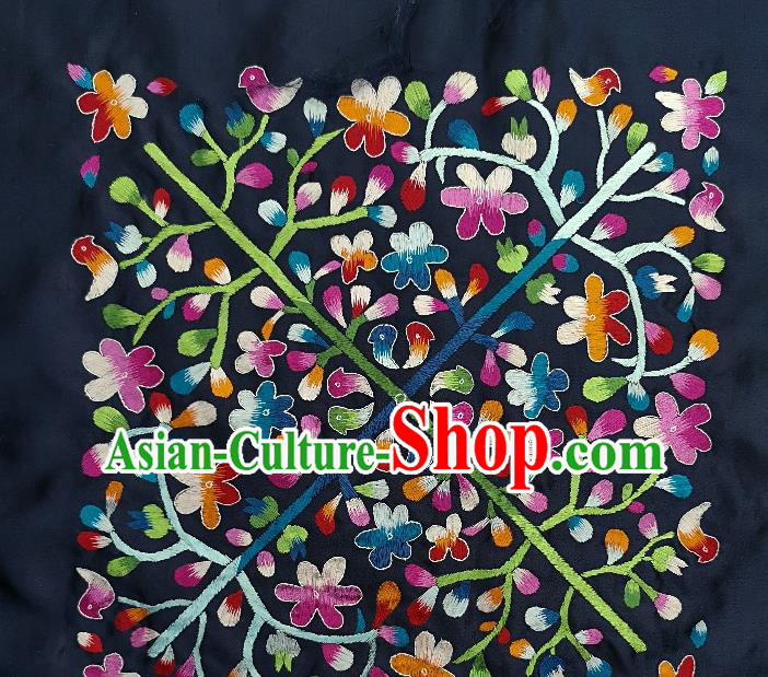 Traditional Chinese Embroidered Flowers Fabric Patches Handmade Embroidery Craft Accessories Embroidering Navy Silk Cushion Applique