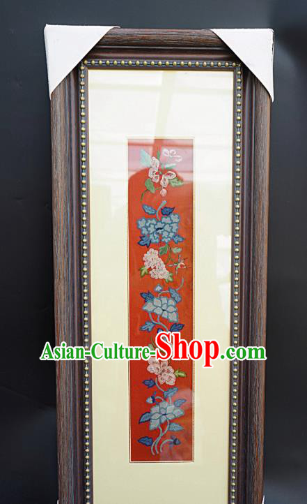 Chinese Traditional Embroidered Peony Framed Painting Handmade Embroidery Craft Embroidering Red Silk Decorative Picture