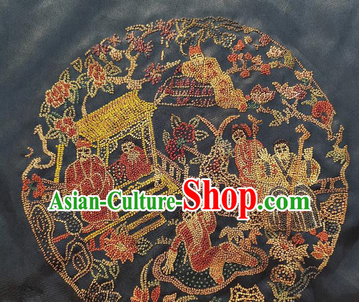 Chinese Traditional Embroidered Grey Cloth Character Painting Handmade Embroidery Craft Embroidering Silk Decorative Picture