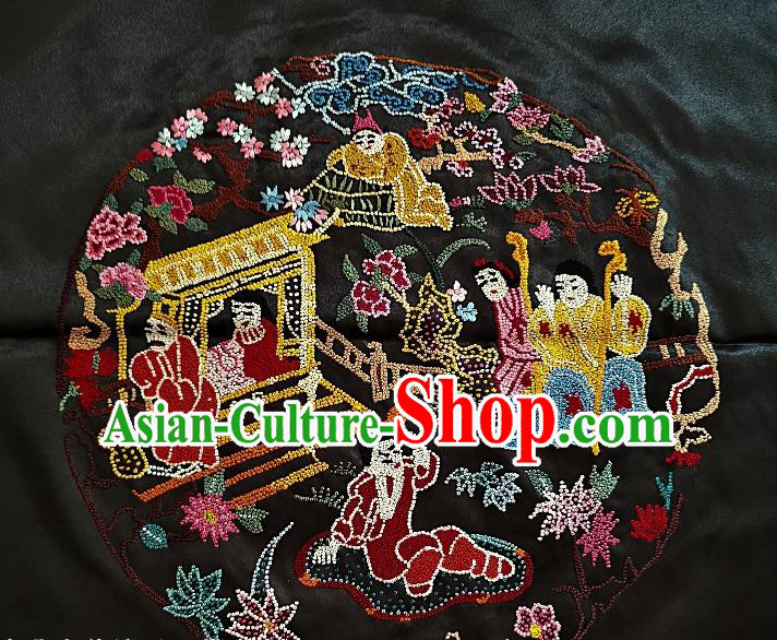 Chinese Traditional Embroidered Yellow Cloth Character Painting Handmade Embroidery Craft Embroidering Silk Decorative Picture