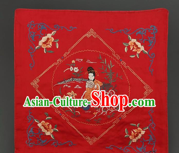 Traditional Chinese Embroidered Beauty Fabric Patches Handmade Embroidery Craft Accessories Embroidering Red Silk Cushion Applique