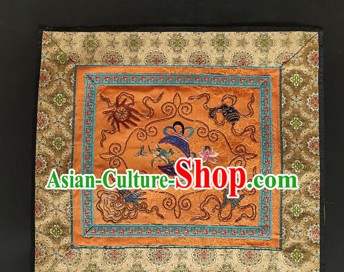 Chinese National Embroidered Orange Silk Paintings Traditional Handmade Embroidery Eight Treasures Craft Decorative Wall Picture