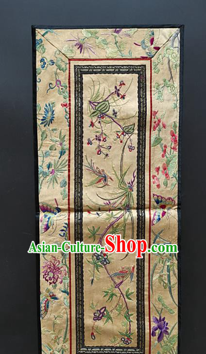 Chinese National Embroidered Orchids Bamboo Paintings Traditional Handmade Embroidery Craft Decorative Beige Silk Wall Picture