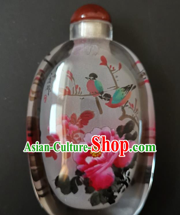 Chinese Snuff Bottle Traditional Handmade Painting Peony Birds Snuff Bottles