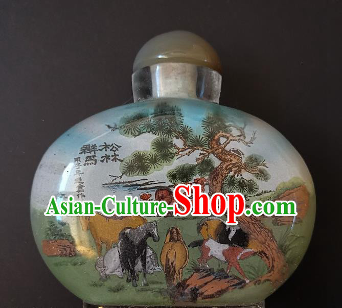 Chinese Snuff Bottle Traditional Handmade Painting Horses Pine Snuff Bottles