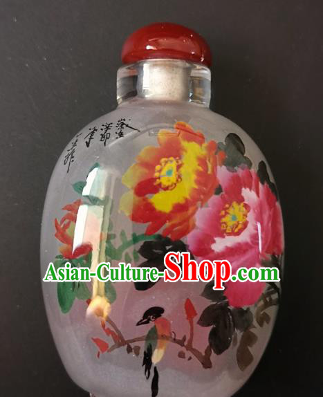 Chinese Snuff Bottle Traditional Handmade Painting Peony Birds Inside Snuff Bottles