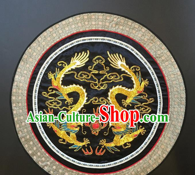 Traditional Chinese Embroidered Dragons Black Fabric Hand Embroidering Dress Round Applique Embroidery Cushion Patches Accessories