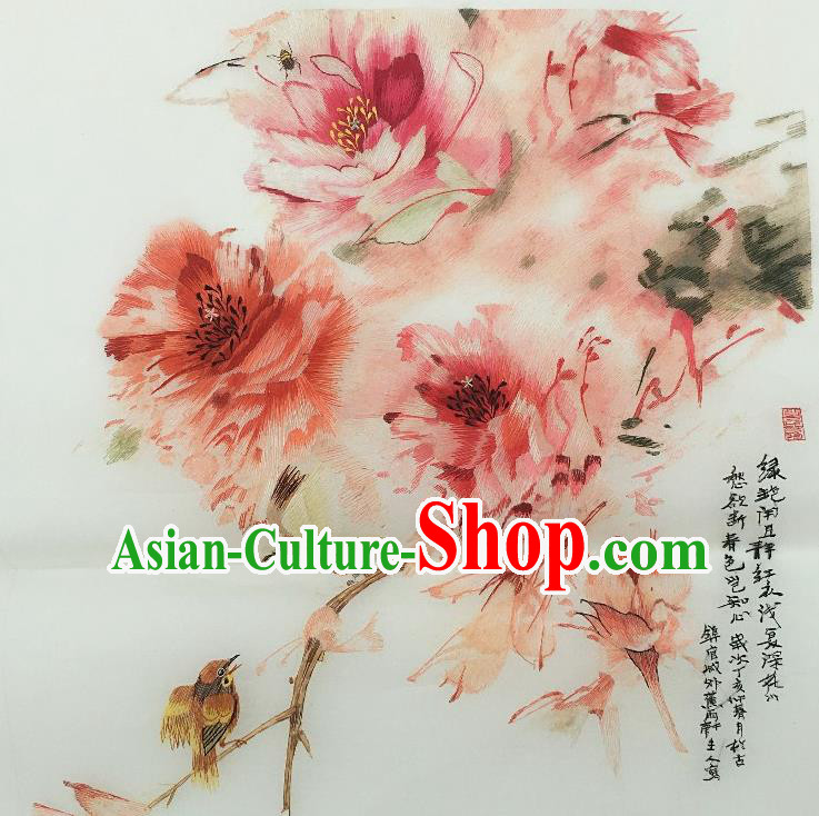 Traditional Chinese Embroidered Pink Peony Fabric Hand Embroidering Dress Applique Embroidery Veil Patches Accessories