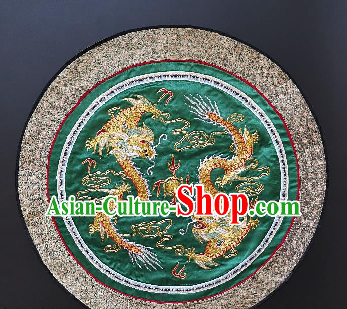 Traditional Chinese Embroidered Dragons Green Fabric Hand Embroidering Dress Round Applique Embroidery Cushion Patches Accessories