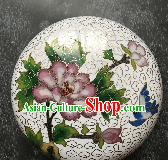 Chinese Traditional Cloisonne Peony Pattern Rouge Box Handmade Brass Craft Enamel White Inkpad Box Accessories